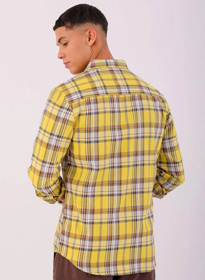 ذا انديان كراج كو Men Slim Fit Checkered Full Sleeves Cutaway Collar Casual Shirt