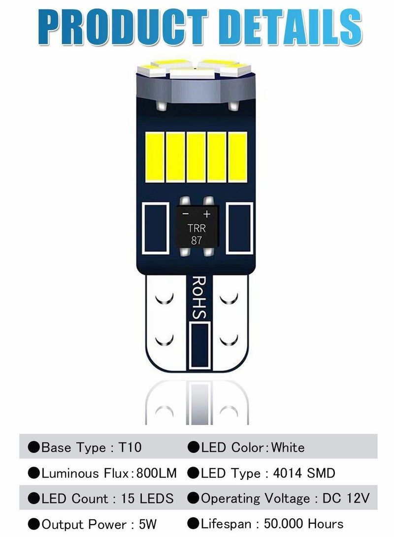 Y&D 20 pcs LED Bulb, 6000k White T10 Bulbs, W5W 168 Led Bulbs 15-SMD 4014 Chipsets Replacement Error Free for Car Dome - Image 2