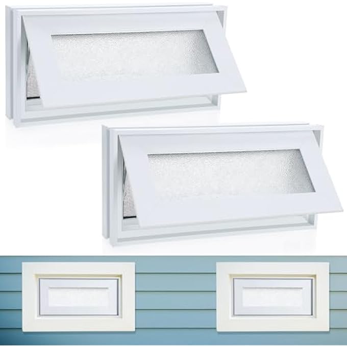 2 Pcs 16'' X 8'' Small Basement Windows White Vinyl Bathroom Window Shed Window Mobile Home Windows With Double Glazing Screen For Glass Block Cabins House Garage (Frosted Glass) - Image 1