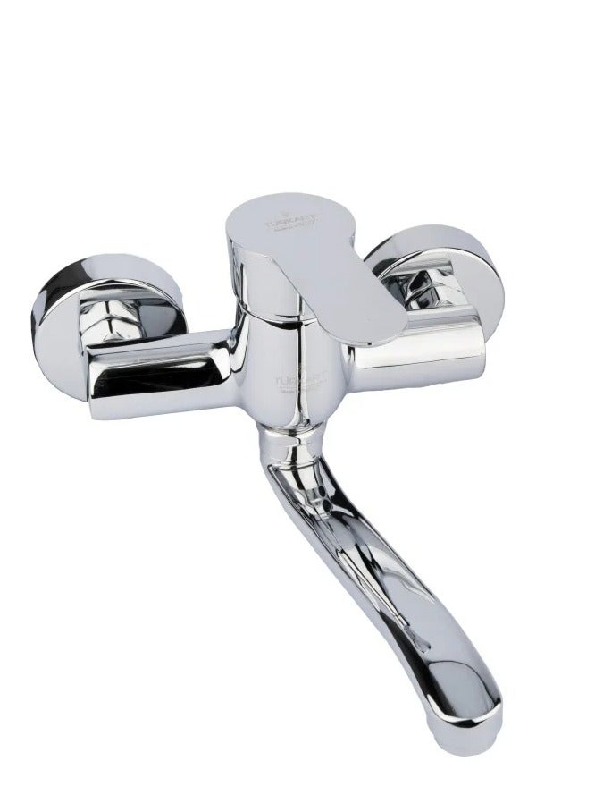 tucra Wall-Mounted Kitchen Faucet with Classic Design by TUCRA | Made of Chrome-Plated Brass | Shiny Chrome Finish | Dual Inlet Wall Installation | Smooth Lever with Steady Water Flow | Premium Quality & Long-Lasting Durability