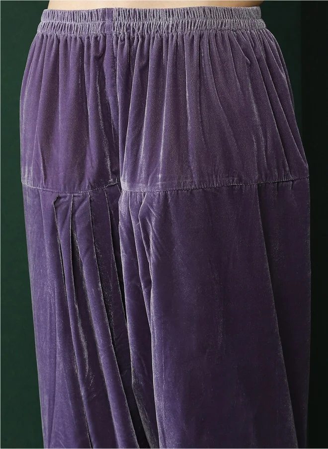 AKS Lavender Silk Blend Tunic and Trousers Set for Women