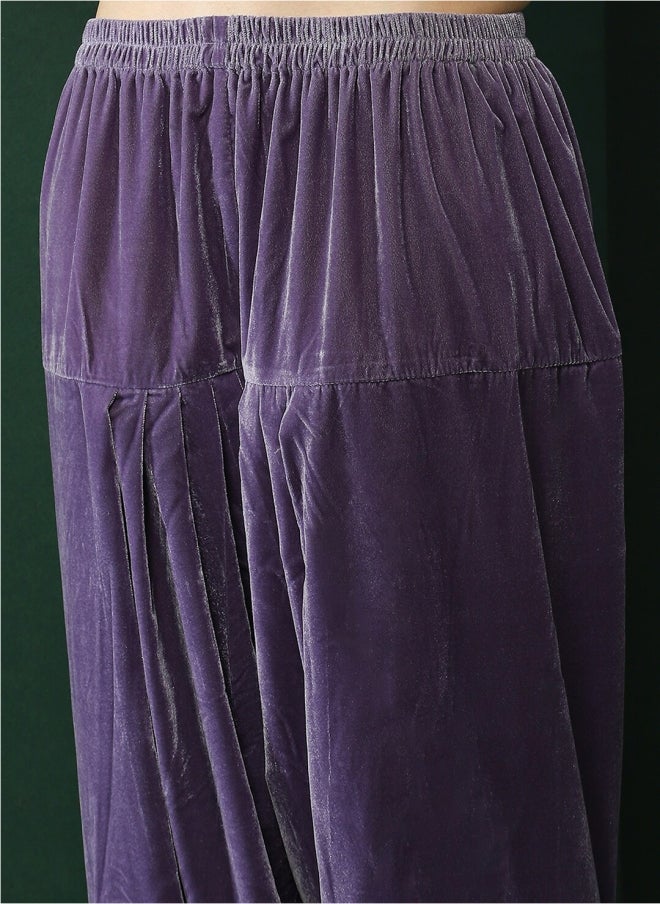 أيه كيه إس طقم تونيك وبنطلون من مزيج الحرير باللون اللافندر للنساء - Image 3