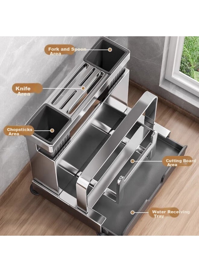 Muya 304 Stainless Steel Kitchen Knife Holder, Storage Rack, Countertop Cutting Board Stand, Chopstick Cage, All-in Chopping Board And Knife Organizer - Image 2