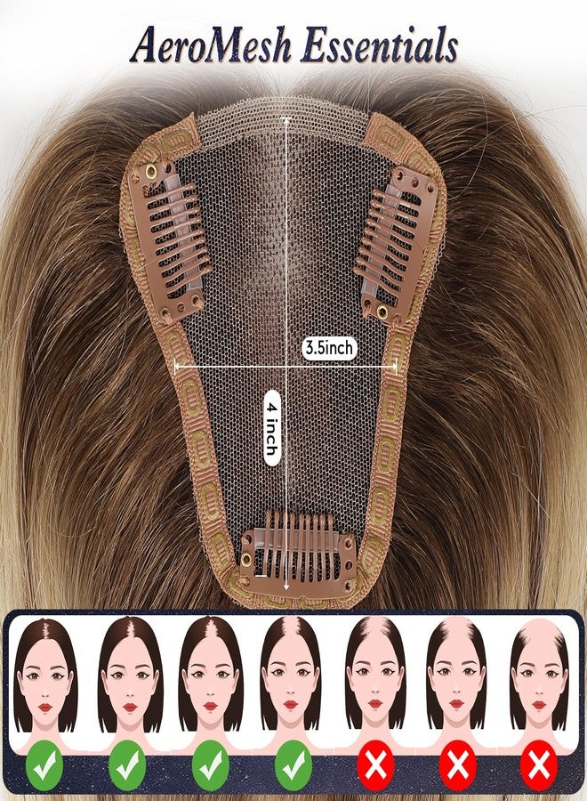 starluck Hair Toppers for Women Real Human Hair No Bangs 3.5"*4"Hand-Tied Swiss Lace Base 12in 100% Remy Human HairTopper for Women with ThinningHair(ombre Blonde mix Brown) - Image 2