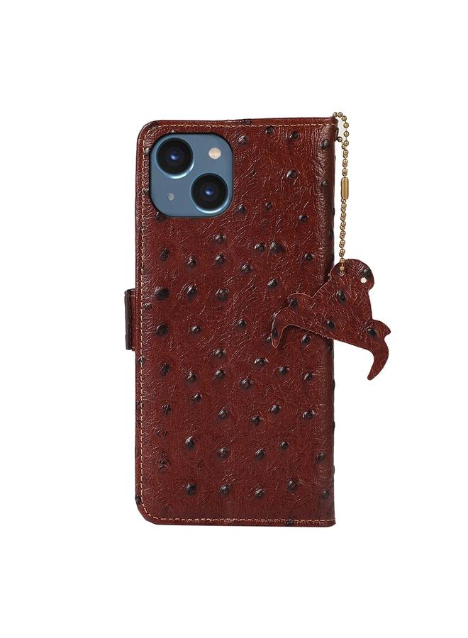 S-TOP Case For iPhone 14 Plus Ostrich Pattern Genuine Leather RFID Phone Case - Image 3