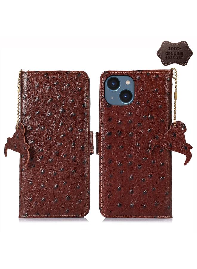 S-TOP Case For iPhone 14 Plus Ostrich Pattern Genuine Leather RFID Phone Case - Image 1