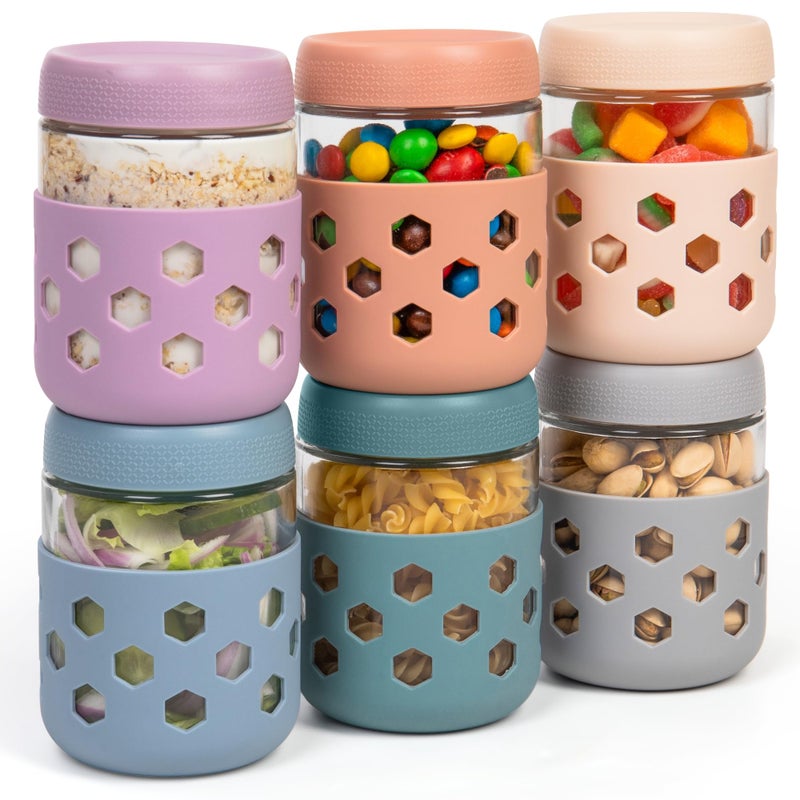 Gemice 6-Pack 16oz Glass Mason Jars with Silicone Sleeves, Airtight BPA-Free Overnight Oats Containers with Lids, Dishwasher Safe Leak-Proof Meal Prep Jars for Chia Pudding, Yogurt, Snacks - Image 1
