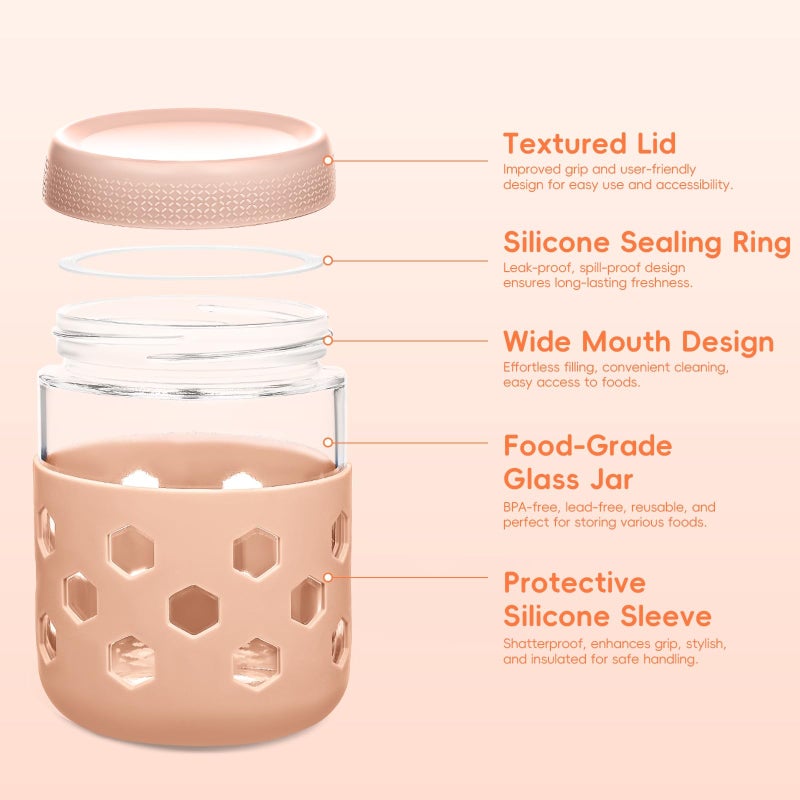 Gemice 6-Pack 16oz Glass Mason Jars with Silicone Sleeves, Airtight BPA-Free Overnight Oats Containers with Lids, Dishwasher Safe Leak-Proof Meal Prep Jars for Chia Pudding, Yogurt, Snacks - Image 4