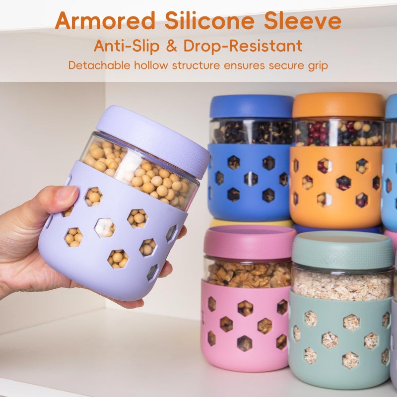 Gemice 6-Pack 16oz Glass Mason Jars with Silicone Sleeves, Airtight BPA-Free Overnight Oats Containers with Lids, Dishwasher Safe Leak-Proof Meal Prep Jars for Chia Pudding, Yogurt, Snacks - Image 2