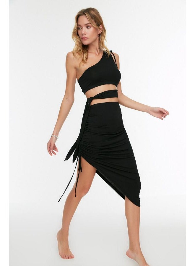 Knitted Cut Out/Window One-Shoulder Blouse Skirt Suit TBESS22AU0224