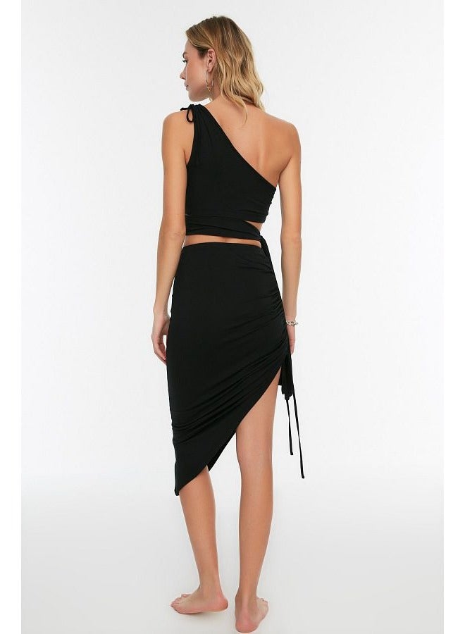 Knitted Cut Out/Window One-Shoulder Blouse Skirt Suit TBESS22AU0224