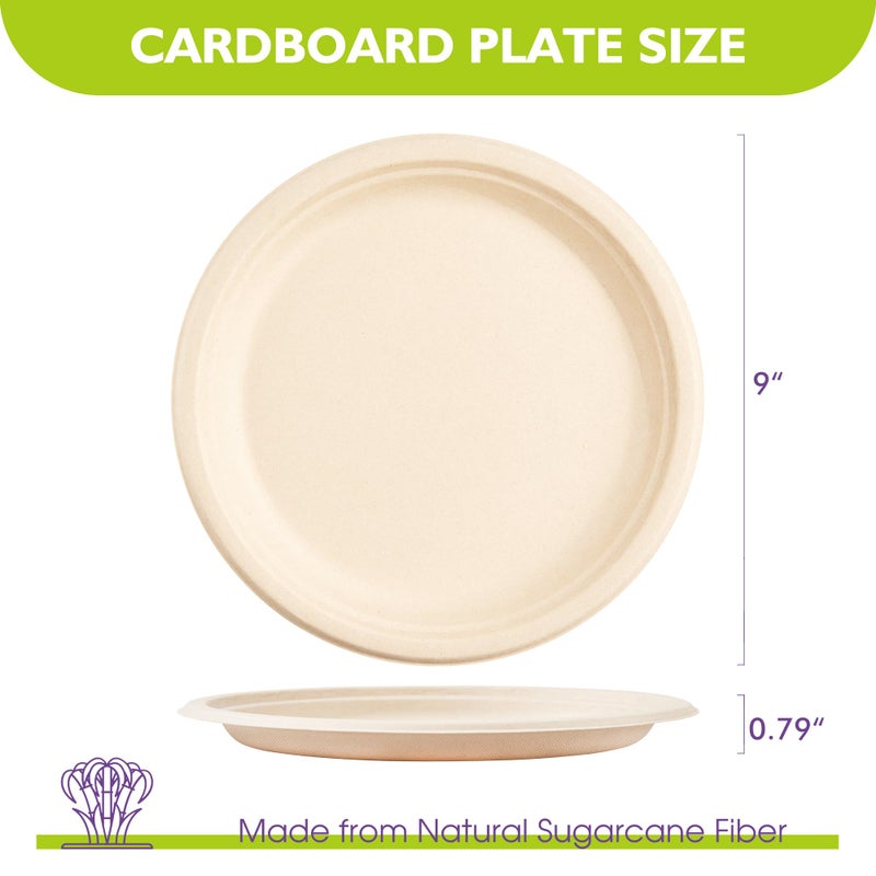 PACKINNO 9 Inch 125 Pack Compostable Paper Plates, Biodegradable Heavy Duty Disposable Plates, Round Unbleached Brown Plates Made from Natural Sugarcane Fibers, for Party, Camping, Picnic - Image 2