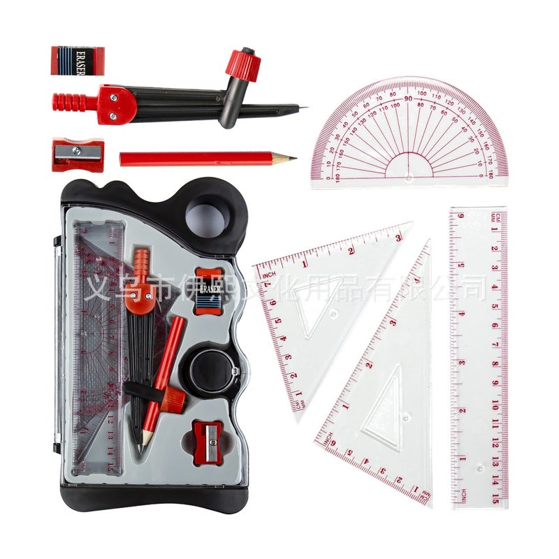 Geometry Ruler Set with Compass and Triangle Ruler for School Math Drawing and Measuring - Image 1