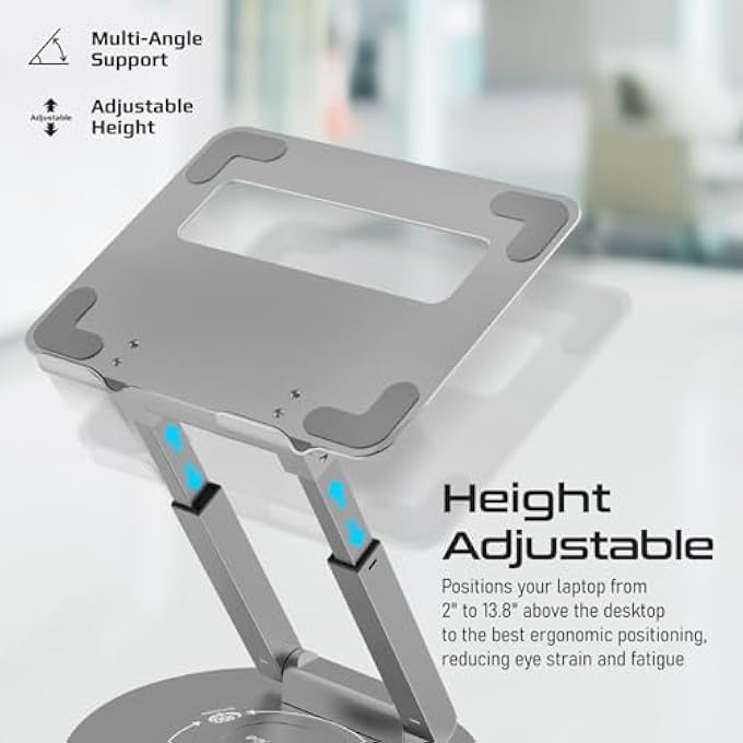 PROMATE LAPTOP STAND, ADJUSTABLE SIT TO STAND ALUMINUM LAPTOP RISER WITH ANTI-SLIP PADS, 360-DEGREE ROTATION, HEAT DISSIPATION, EXTENDABLE HEIGHT AND PORTABILITY FOR MACBOOK PRO, DESKMATE-6 - Image 2
