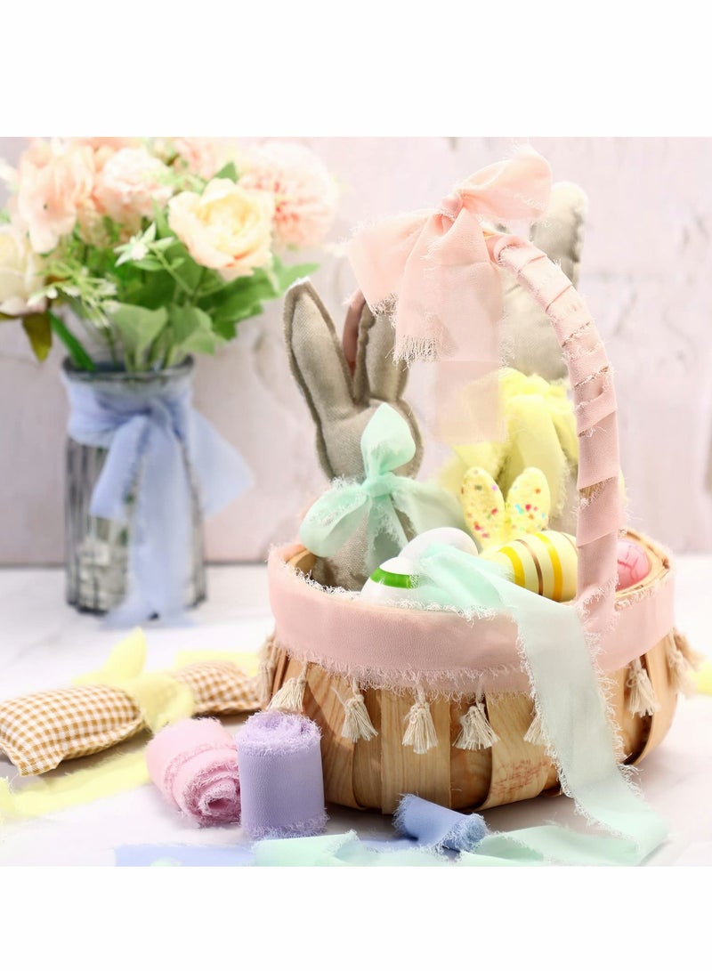 Excefore Handmade Fringe Chiffon Ribbon, 6 Rolls 3.8cm x 5 Yard(4.5m) Silk-Like Ribbon Colorful Rustic Set for Wedding Invitations, Bridal Bouquets, Gifts Wrapping, DIY Crafts(Macarons Color Set) - Image 4