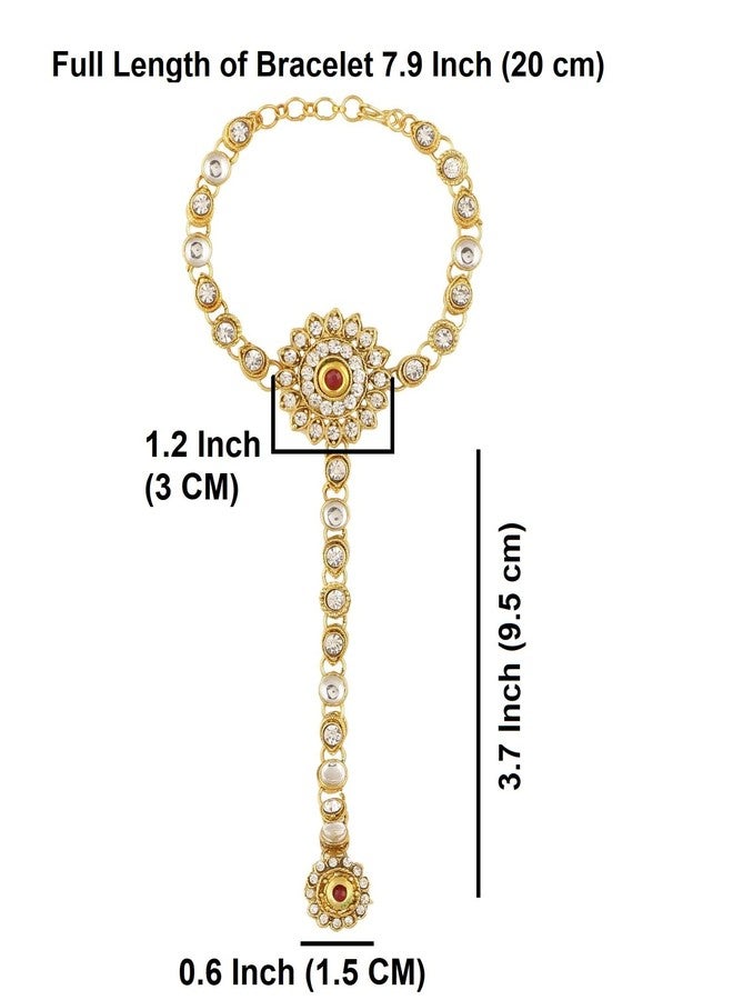 Efulgenz Indian Bollywood Kundan Finger Ring Link Chain Wedding Bridal Bracelet Hand Harness Slave Bracelet Jewelry - Image 4