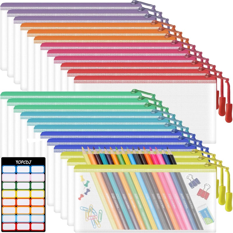 YOPCDJ 24pcs Mesh Zipper Pouch Bags 9.3 x 4.7 Inches, 8 Color Small Clear Pouches Bulk, Travel Cosmetics Organization, Classroom and Office Supplies - Image 1