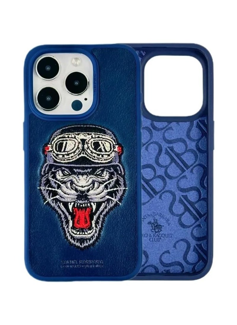 SANTA BARBARA POLO & RACQUET CLUB - Santa Barbara Polo & Racquet Club Retro Embroidery Shockproof Protective Phone Case for iPhone 15 Pro – Premium PU Leather, Soft TPU Frame, Slim Fit, Raised Edge Screen & Camera Guard, Elegant Slim Design – Thinker - Image 1