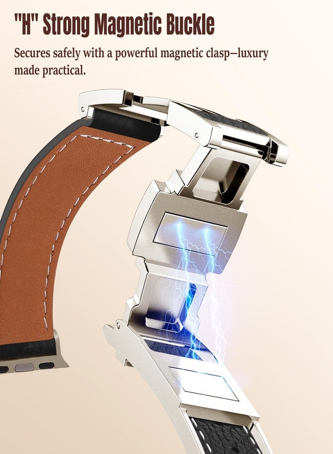 Charlam Leather Magnetic Watch Band, Compatible with Apple Watch Bands 40mm 38mm 41mm 42mm 44mm 45mm 46mm 49mm Women Men, Top Grain Leather Designer Strap for iWatch Series 11/10/9/8/7/6-1/Ultra 3/SE3 - Image 3