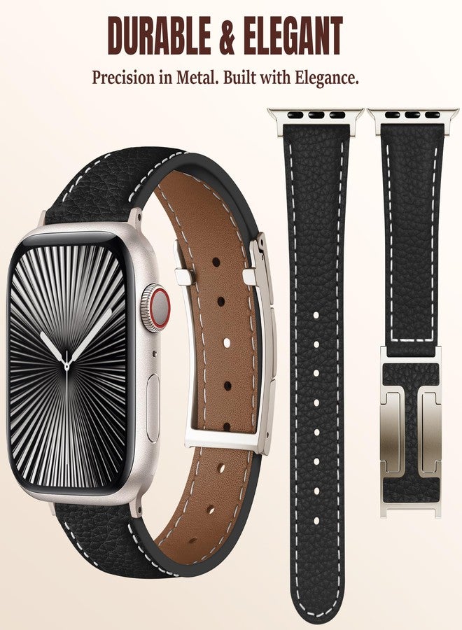 Charlam Leather Magnetic Watch Band, Compatible with Apple Watch Bands 40mm 38mm 41mm 42mm 44mm 45mm 46mm 49mm Women Men, Top Grain Leather Designer Strap for iWatch Series 11/10/9/8/7/6-1/Ultra 3/SE3 - Image 2