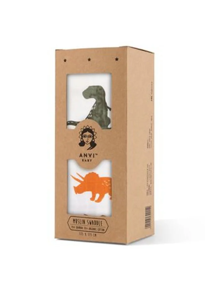 أنفي بيبي Organic Bamboo Muslin Swaddle Wrap- Dinosaur