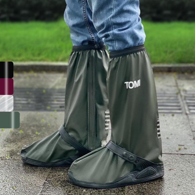 TOMI Waterproof Shoe Covers For Rainï¼ŒRain Boot Covers With Zipper,Galoshes Shoe Ponchos,Reusable & Foldable,Non-Slip PVC Snow Boot Covers for Men and Women (Dark green, X-Large) - Image 1