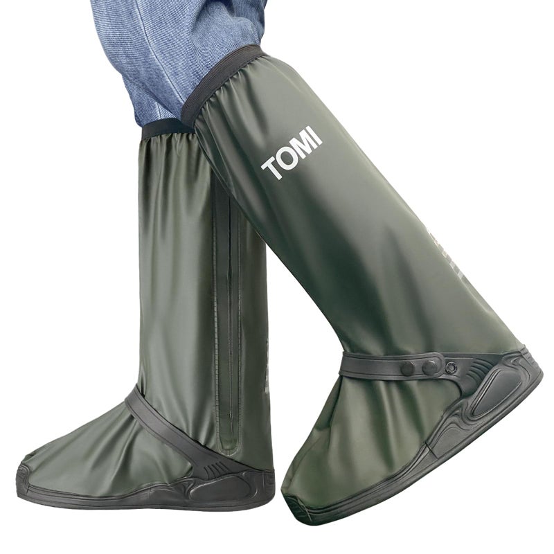 TOMI Waterproof Shoe Covers For Rainï¼ŒRain Boot Covers With Zipper,Galoshes Shoe Ponchos,Reusable & Foldable,Non-Slip PVC Snow Boot Covers for Men and Women (Dark green, X-Large) - Image 2