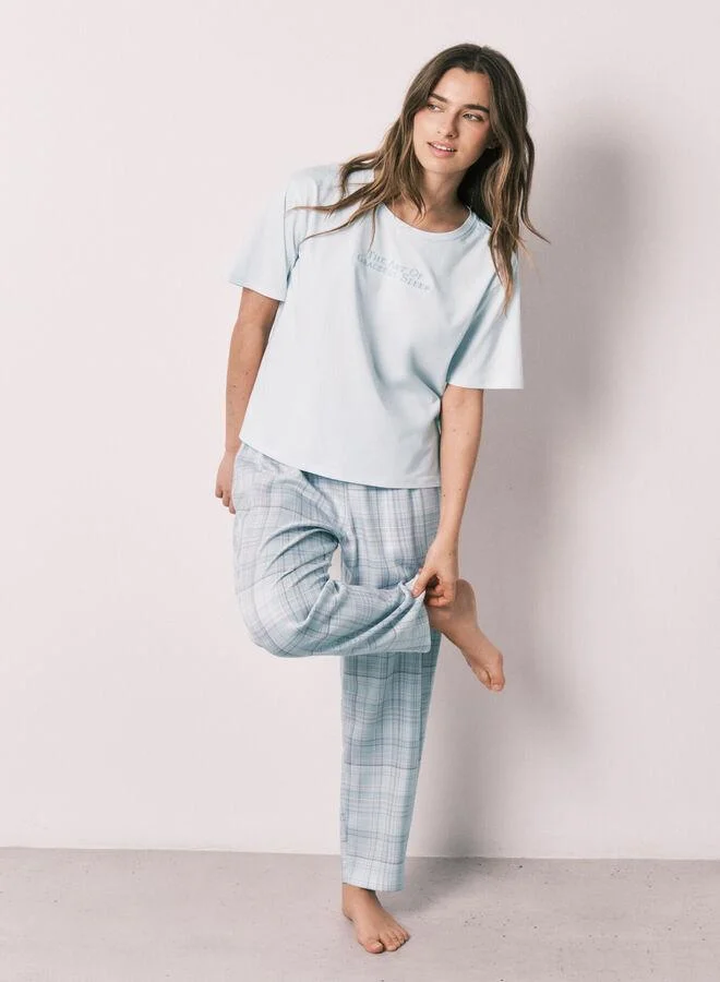 women'secret Blue 100% cotton plaid pyjamas