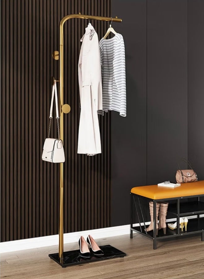 كوتيس حامل معاطف معدني من قطعة واحدة، رف ملابس، رف فردي للملابس، شماعات قائمة بذاتها لمدخل المنزل، للملابس، للمنزل، الفندق، أو للمحلات التجارية، باللون الذهبي/الأسود، بمقاس 45x28x170 سم - Image 1