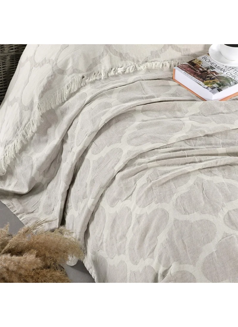 Miespiga Damask Design Double Sided Jacquard Linen Cotton Woven King Size 240X260CM Antiallegic Breathable Four Season Pique Bedspread