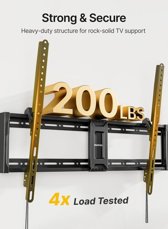 Montek Heavy Duty Tilt TV Wall Mount for 43–100" Large Flat & Curved TVs, Holds 200 lbs, Ultra Slim Low Profile Bracket with 8° Tilt, Fits 16"/18"/24" Wood Studs, Max VESA 800x600, 4× Load Tested - Image 3