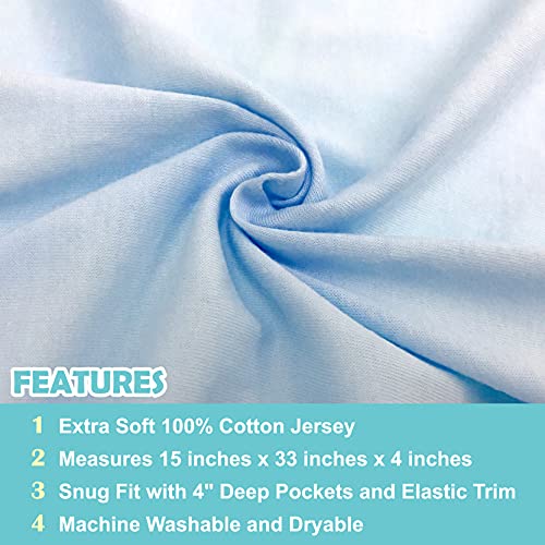TL Care 100% Natural Breathable Cotton Jersey Knit Fitted Bassinet Sheet, Blue, 15" x 33", Soft Breathable, for Boys and Girls - Image 2