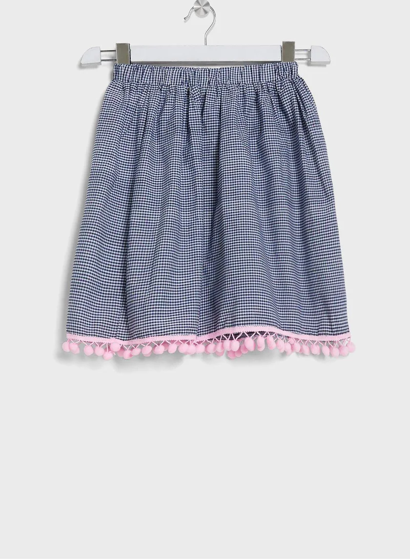 Little Golden Apple Gingham Pom-Pom Dress