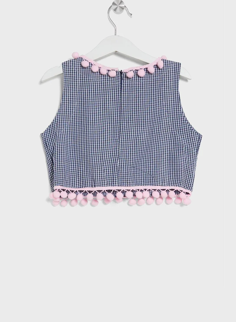 Little Golden Apple Gingham Pom-Pom Dress