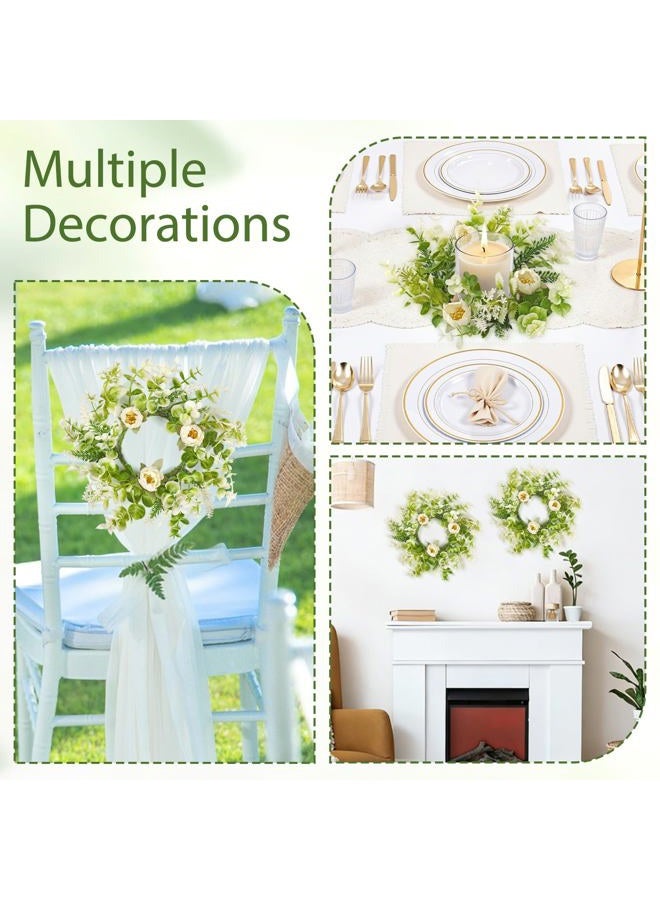 KHOYIME Floral Candle Rings Wreath 4PCS Small Spring Summer White Artificial Flowers Greenery Wreaths for Pillars, Mini Candle Holder Kitchen Cabinets Table Centerpieces Wedding Party Farmhouse Decor - Image 5