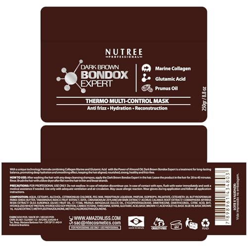 Nutree Professional Hair Treatment Mask Damaged Dark Brown Color BONDOX 88oz Color Depositing Mask with Almond Oil Marine Seaweed Collagen FormaldehydeFree Enhances Elasticity Flexibility Softness Moisture - Image 3