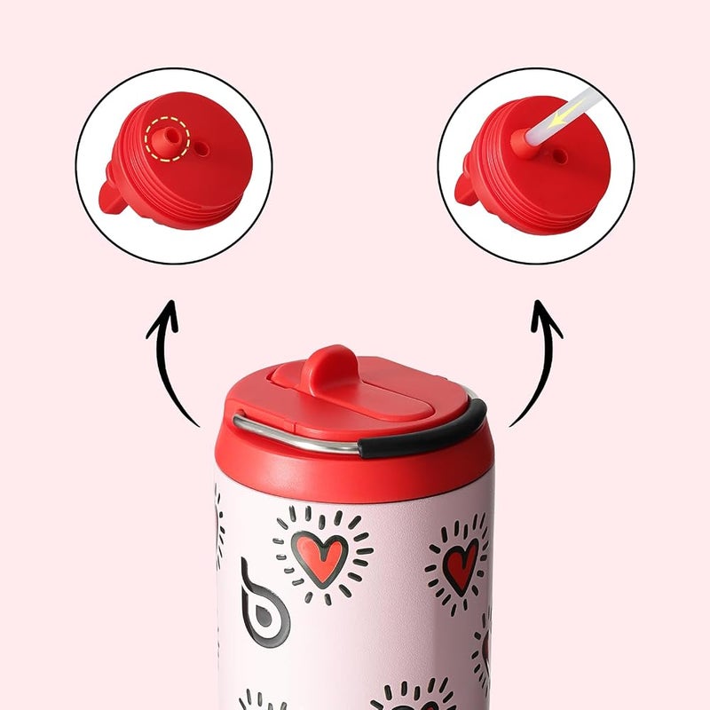 BOTTLE BOTTLE Insulated Water Bottle 24oz with Straw Lid and Handle for Sports Travel Gym Stainless Steel Water Bottles Double-Wall Vacuum Metal Leak Proof BPA-Free (HeartBeats) - Image 3