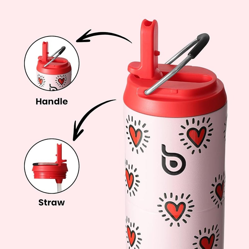 BOTTLE BOTTLE Insulated Water Bottle 24oz with Straw Lid and Handle for Sports Travel Gym Stainless Steel Water Bottles Double-Wall Vacuum Metal Leak Proof BPA-Free (HeartBeats) - Image 2