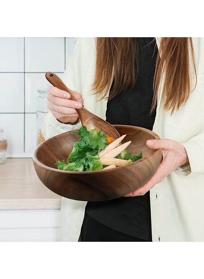 3PCS Wooden Salad Bowl, Acacia Wood Salad Bowls Set Large Salad Mixing Bowl with Servers - Image 5