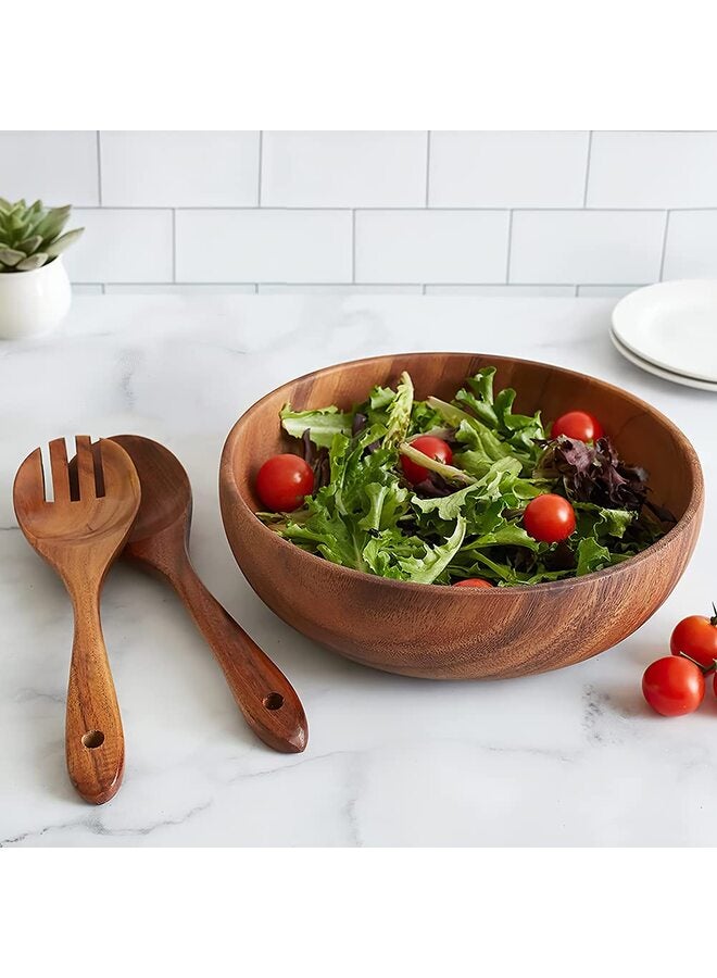3PCS Wooden Salad Bowl, Acacia Wood Salad Bowls Set Large Salad Mixing Bowl with Servers - Image 4