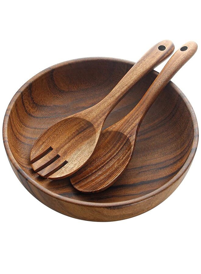 3PCS Wooden Salad Bowl, Acacia Wood Salad Bowls Set Large Salad Mixing Bowl with Servers - Image 1