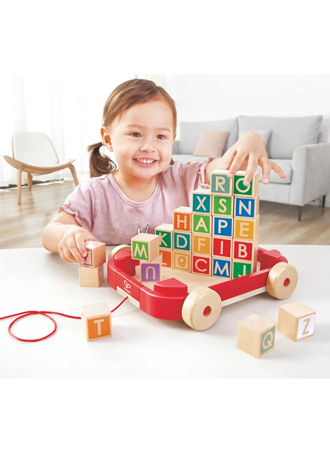Hape Wooden Pull Along Cart With Stacking Blocks