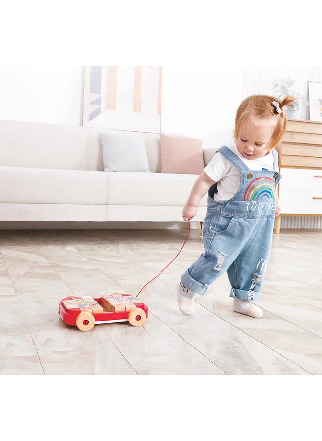 Hape Wooden Pull Along Cart With Stacking Blocks