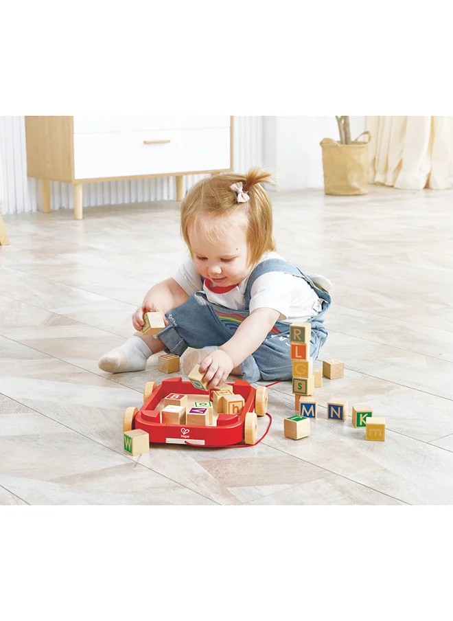 Hape Wooden Pull Along Cart With Stacking Blocks
