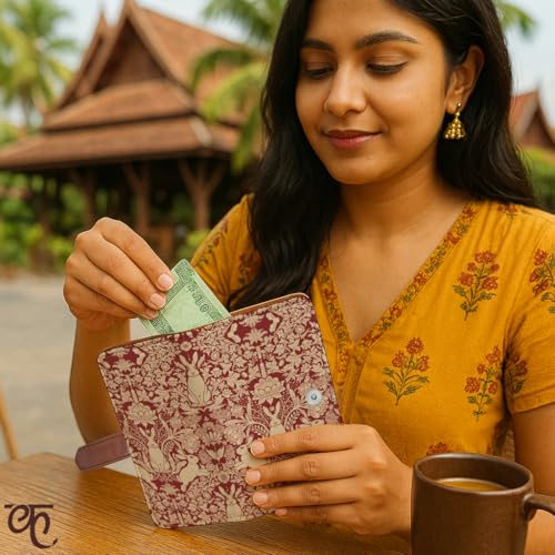 Kalankit Passport Wallet for Women | Vegan Leather Bi-Fold Long Wallet & Travel Purse | Valentine Gift for Her, Valentine Gifts for Women | Modern Damask (Year of The Rabbit) - Image 2
