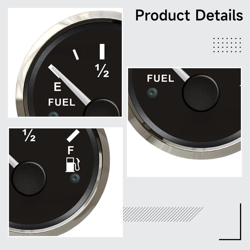 Fuel Meter for Marine & Automotive Vehicles, Golf Cart Battery Indicator, Fuel Level Gauge with Black Dial and White Pointer - Image 2