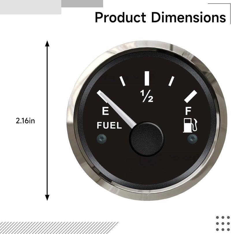 Fuel Meter for Marine & Automotive Vehicles, Golf Cart Battery Indicator, Fuel Level Gauge with Black Dial and White Pointer - Image 4