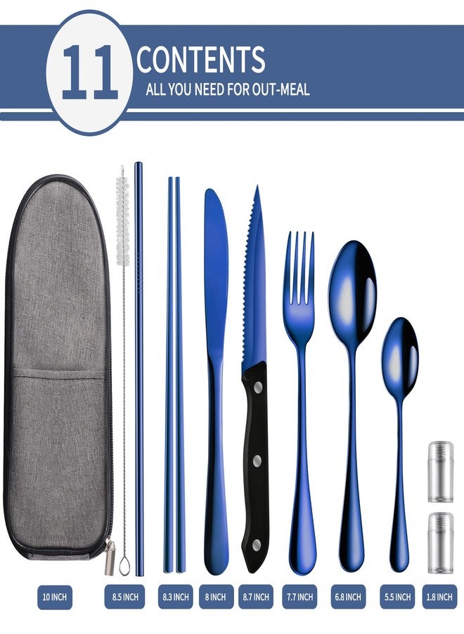 Logcow Portable Travel Utensils Set,Reusable Utensils,Travel Camping Cutlery Set,Stainless Steel Flatware Set with Case,Lunch Boxes Workplace Camping School Picnic (Blue) - Image 2