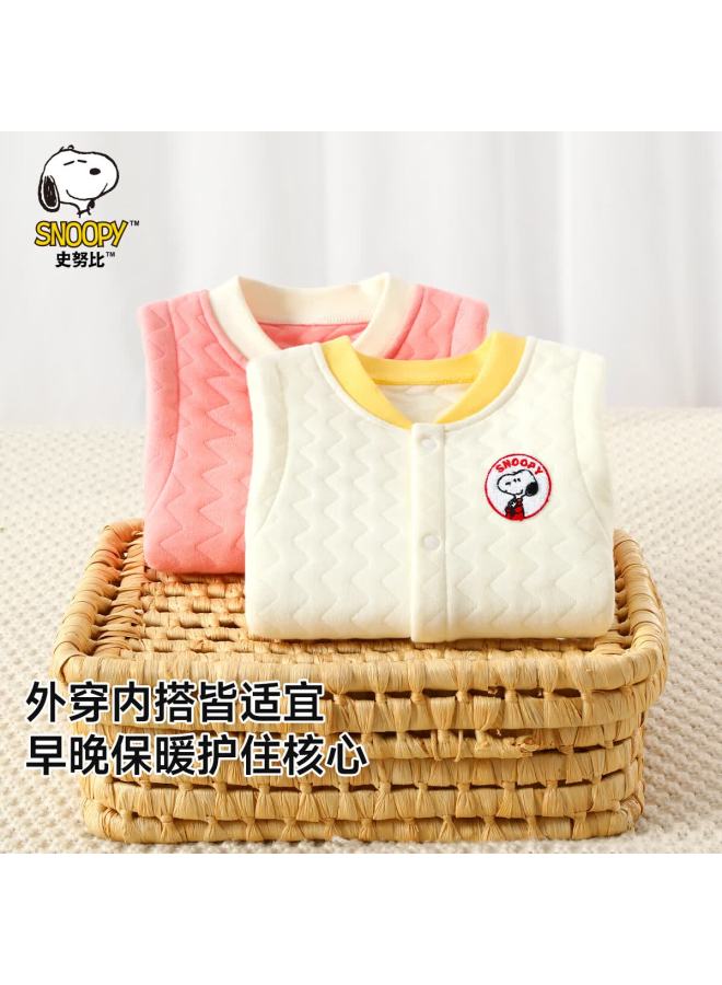 Snoopy Kids Autumn Winter Air Cotton Vest Warm Comfortable Boys Girls Top Apricot Yellow Clapping Snoopy Size 73