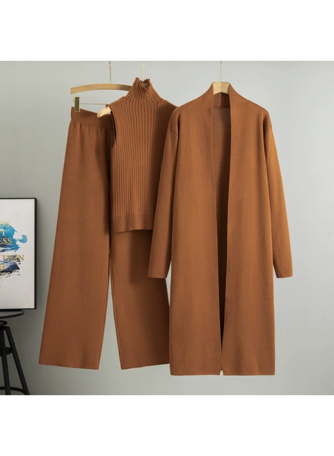 general Three-piece knitted sleeveless cardigan sweater cardigan pants three-piece set - Image 1